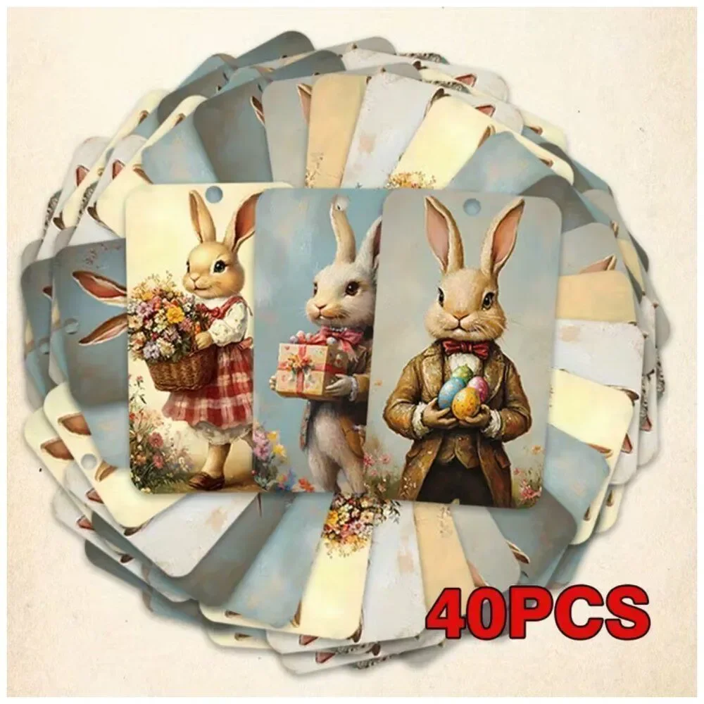 40pc Vintage Easter Gift Tags NWT Peter Rabbit Style Craft Twine
